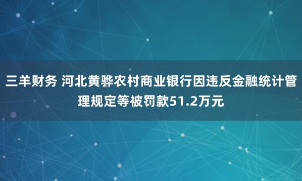 三羊财务 河北黄骅农村商业银行因违反金融统计管理规定等被罚款51.2万元