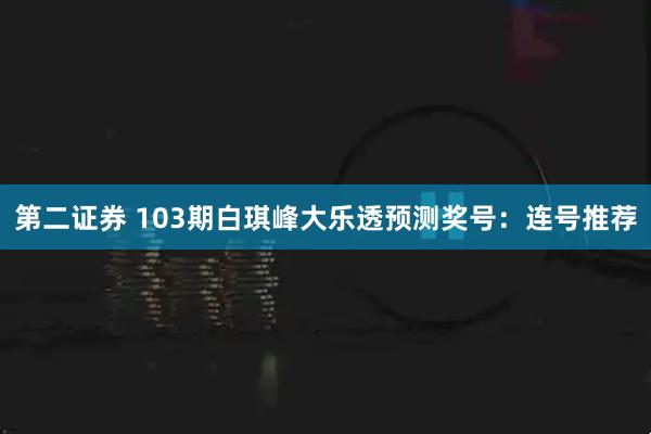 第二证券 103期白琪峰大乐透预测奖号：连号推荐